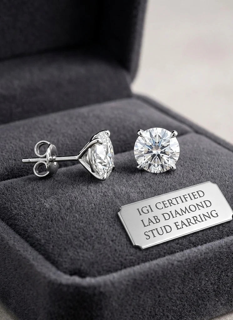 IGI Certified Round Diamond Claw Setting Stud Earrings Screw Back in Gold & Platinum