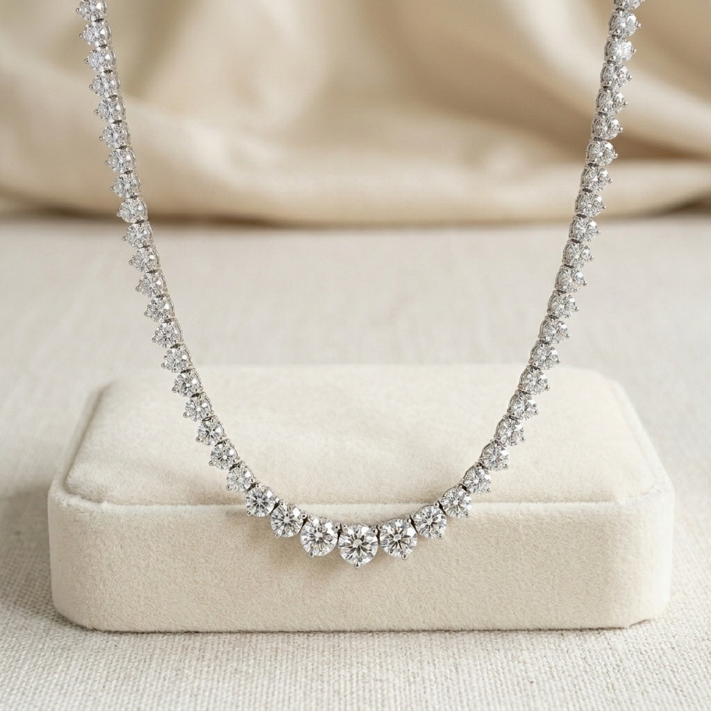 10-25ct Lab Diamond Graduated 3-Prong Necklace – Gold/Platinum, D/VS