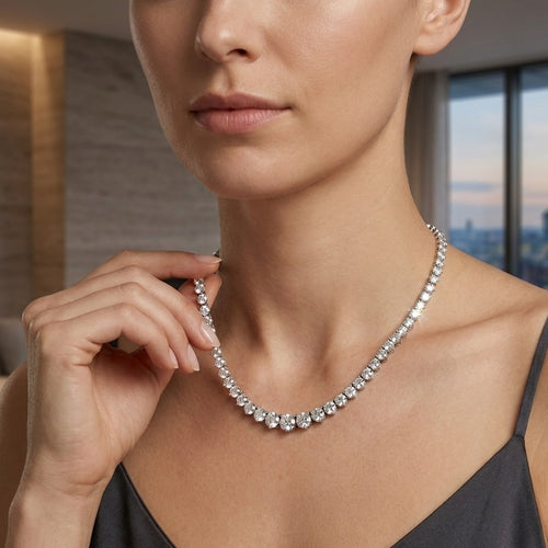 10-25ct Lab Diamond Graduated 3-Prong Necklace – Gold/Platinum, D/VS