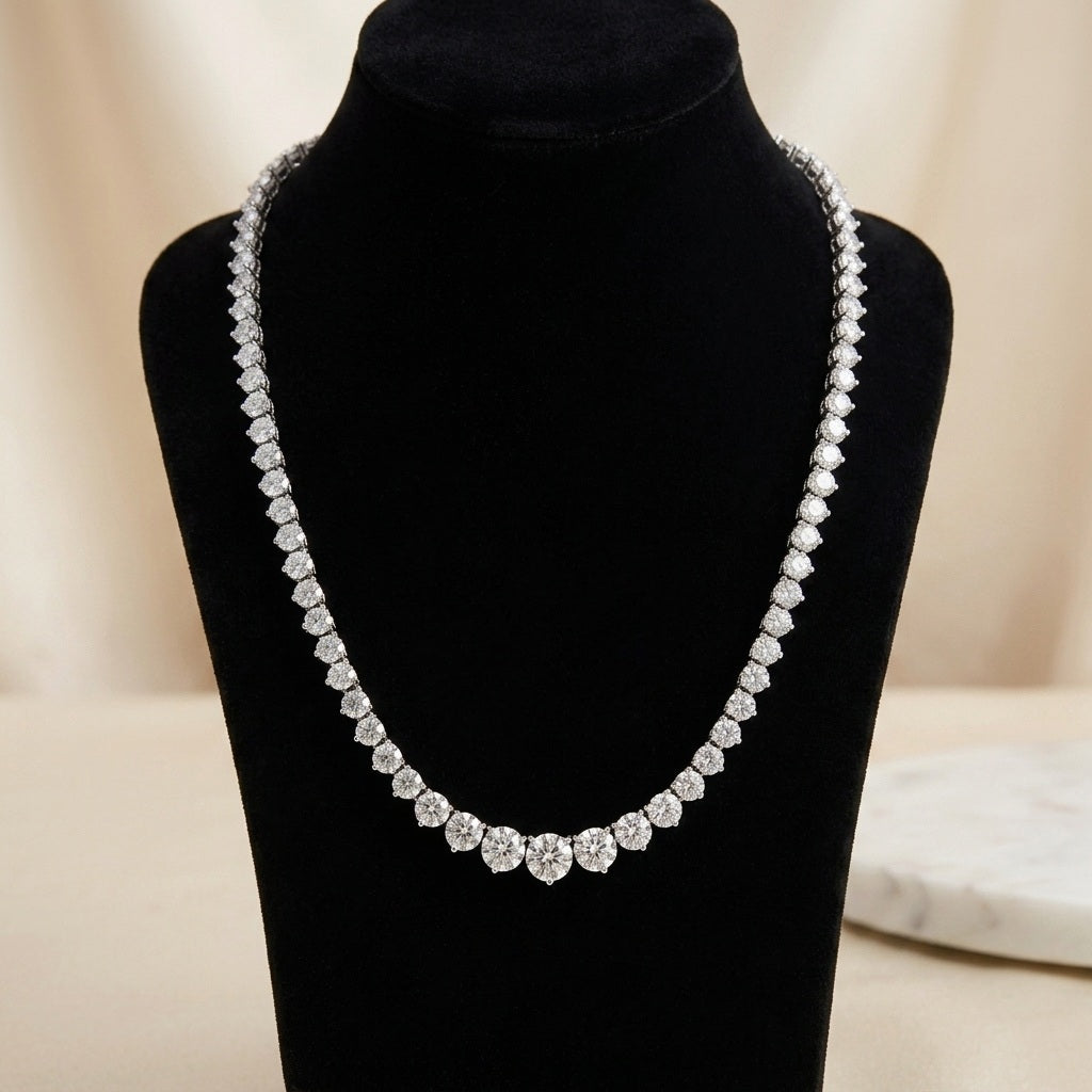 10-25ct Lab Diamond Graduated 3-Prong Necklace – Gold/Platinum, D/VS