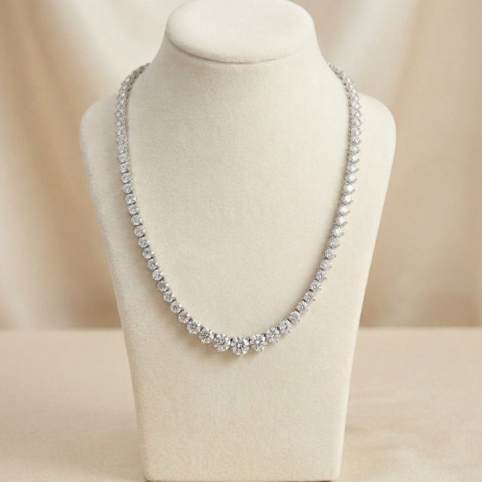 10-25ct Lab Diamond Graduated 3-Prong Necklace – Gold/Platinum, D/VS