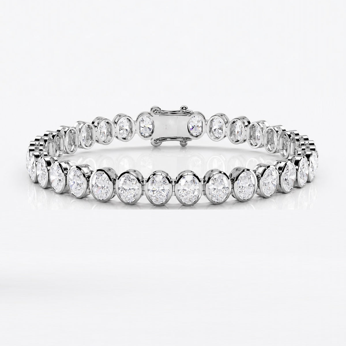 D-E/VS Oval Lab-Grown Diamond Bezel Tennis Bracelet in Gold & Platinum – 10.00ct