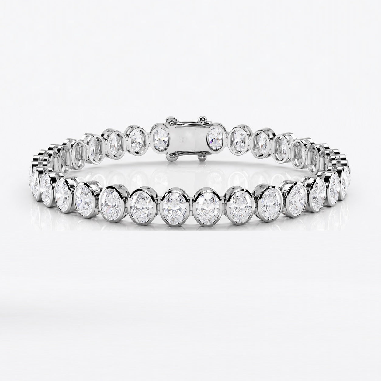 D-E/VS Oval Lab-Grown Diamond Bezel Tennis Bracelet in Gold & Platinum – 10.00ct