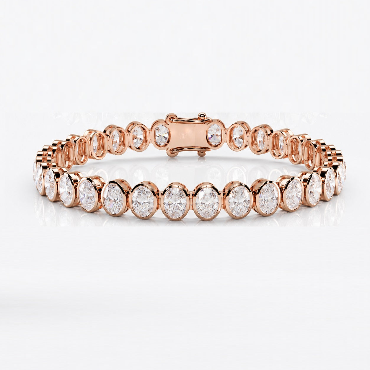 D-E/VS Oval Lab-Grown Diamond Bezel Tennis Bracelet in Gold & Platinum – 10.00ct