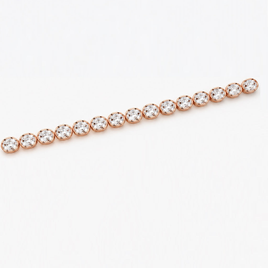 D-E/VS Oval Lab-Grown Diamond Bezel Tennis Bracelet in Gold & Platinum – 10.00ct