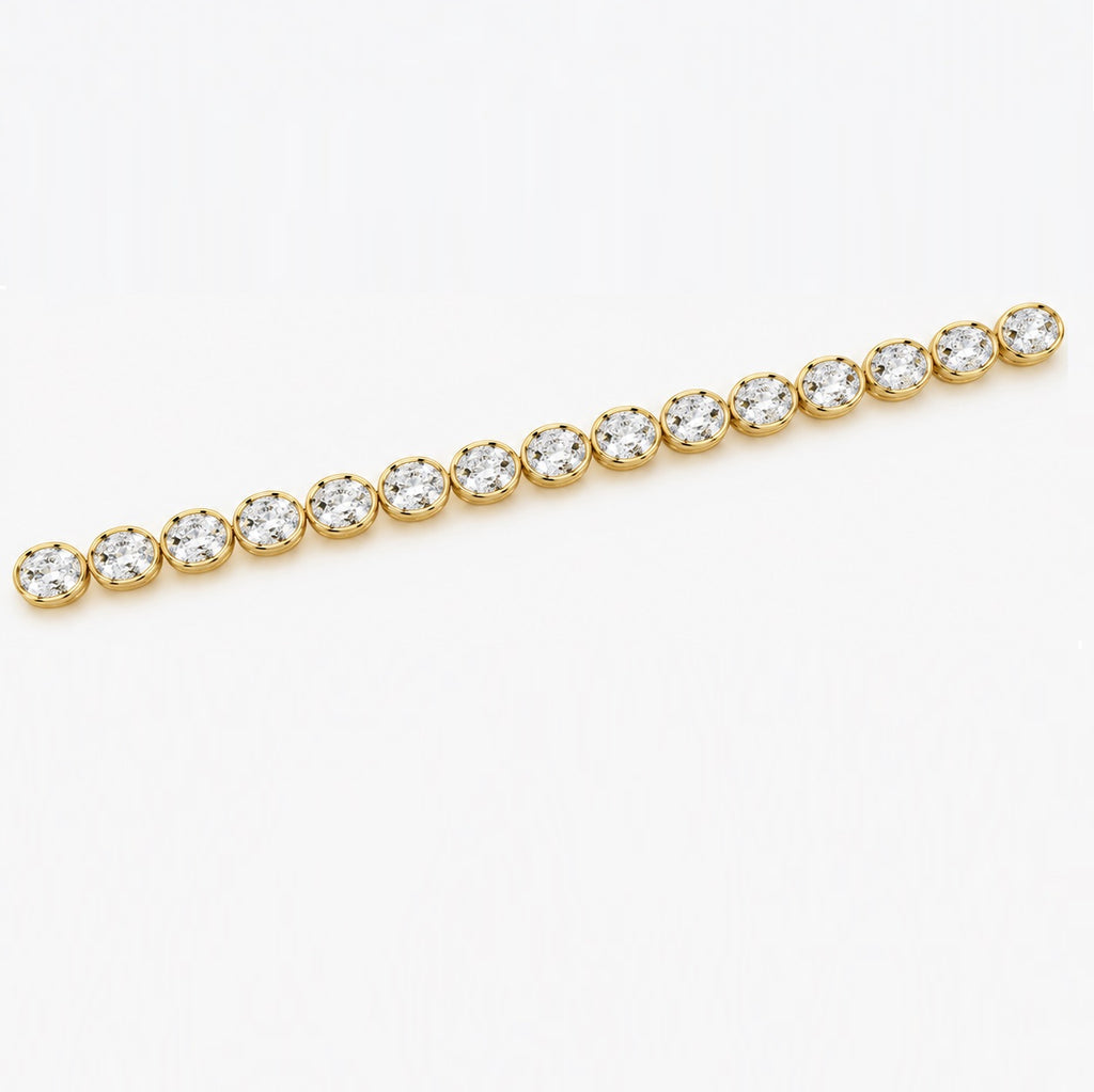 D-E/VS Oval Lab-Grown Diamond Bezel Tennis Bracelet in Gold & Platinum – 10.00ct