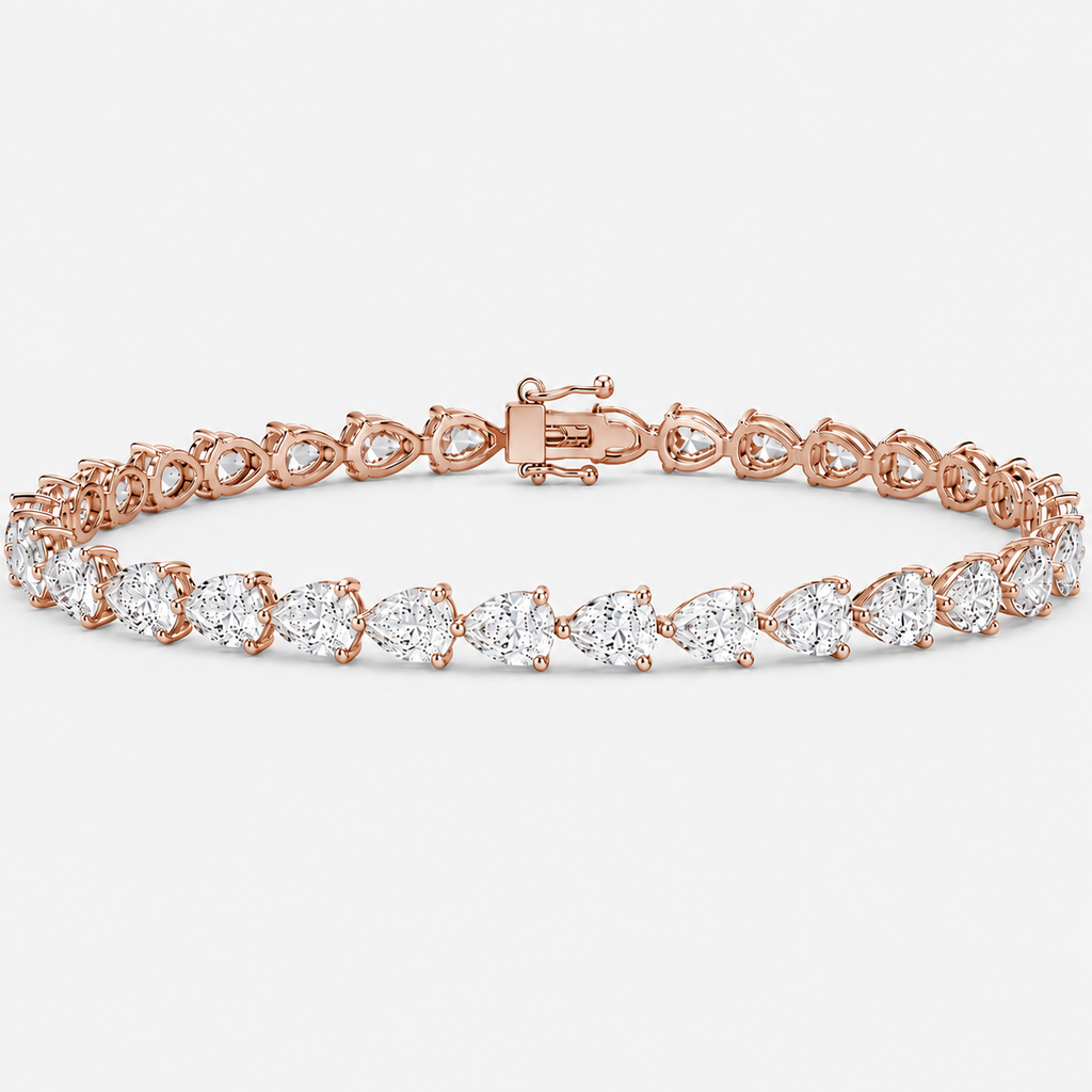 D-E/VS Lab-Grown Pear Diamond Claw Set Tennis Bracelet in Gold & Platinum (8–30ct)