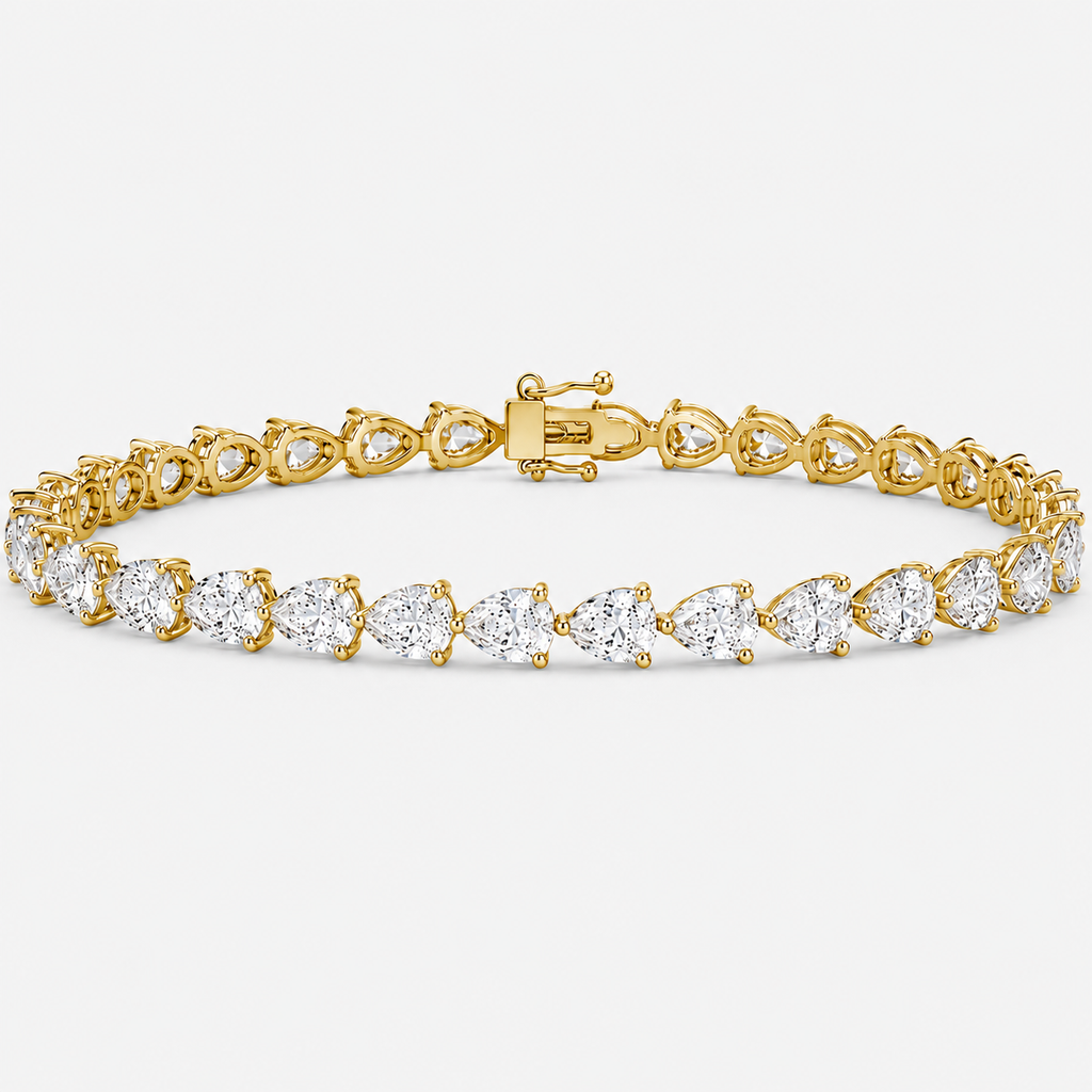 D-E/VS Lab-Grown Pear Diamond Claw Set Tennis Bracelet in Gold & Platinum (8–30ct)