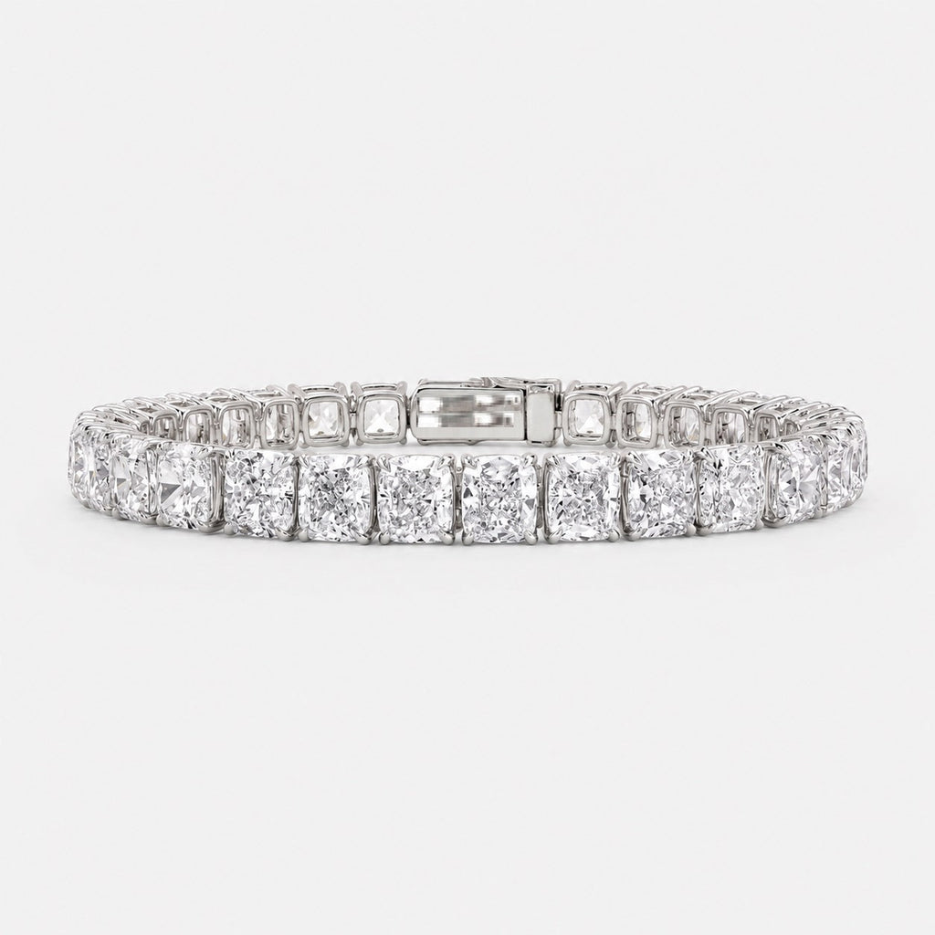30.00ct Cushion Diamond Tennis Bracelet - 9k White Gold