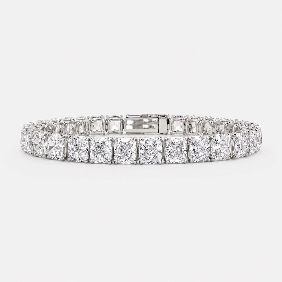 30.00ct Cushion Diamond Tennis Bracelet - 9k White Gold