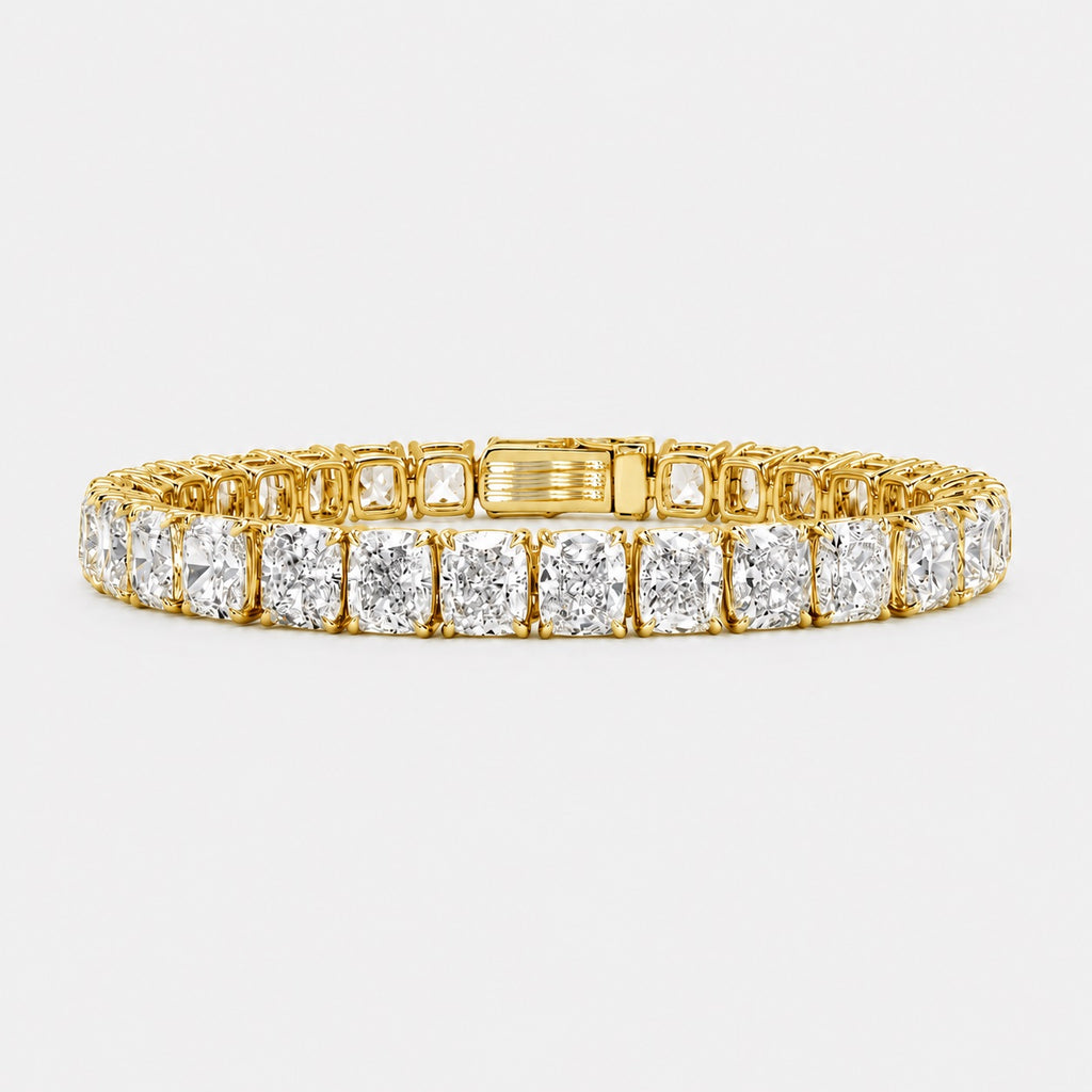 30.00 Carat Cushion Diamond Claw Set Tennis Bracelet 9k 'Gold