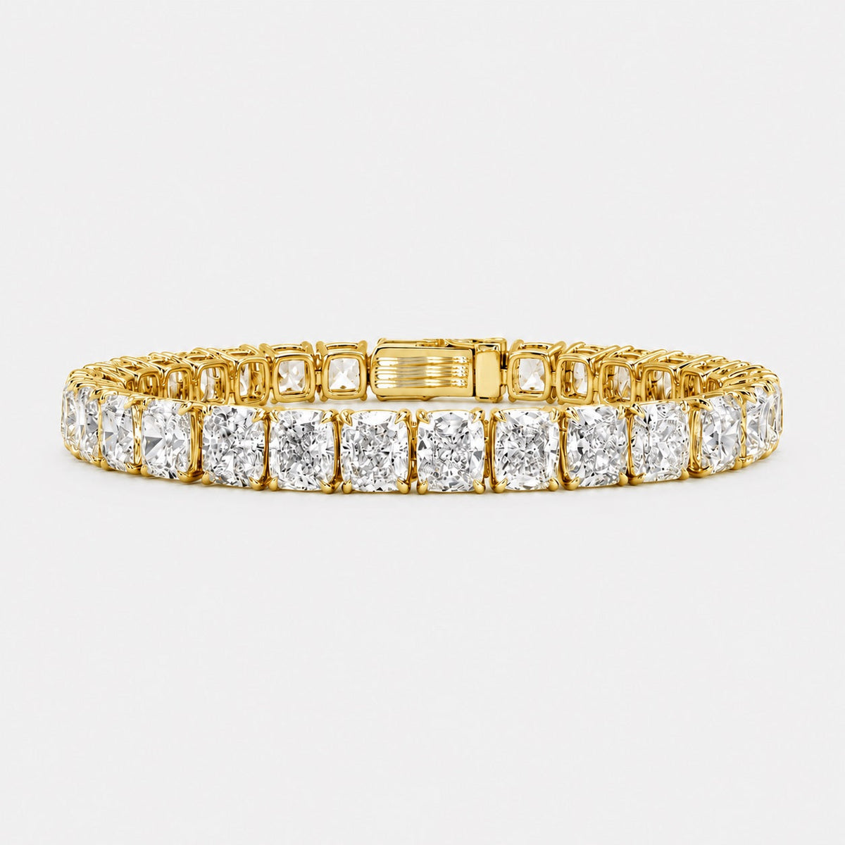 30.00ct Cushion Diamond Tennis Bracelet - 9k Yellow Gold
