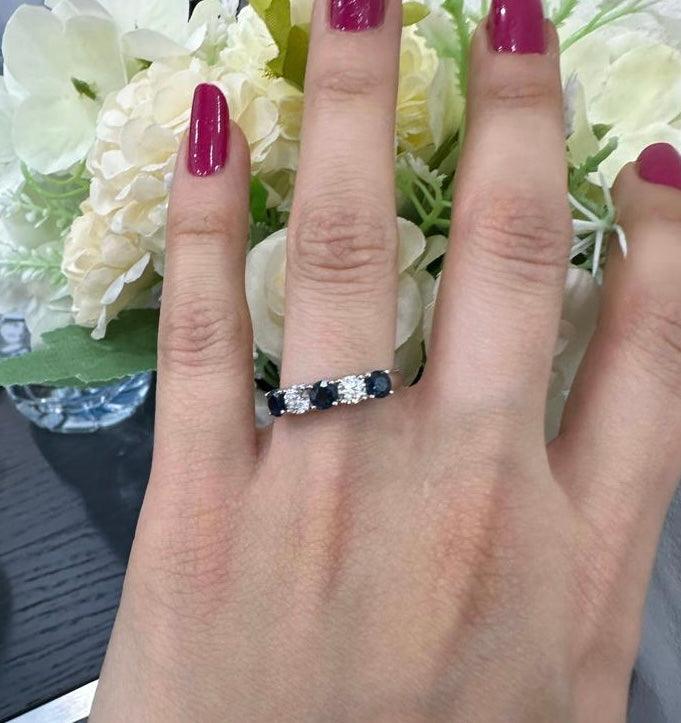 Blue Sapphire & Diamonds Women's 5 Stone Engagement Ring In Platinum - 1.25 Carat