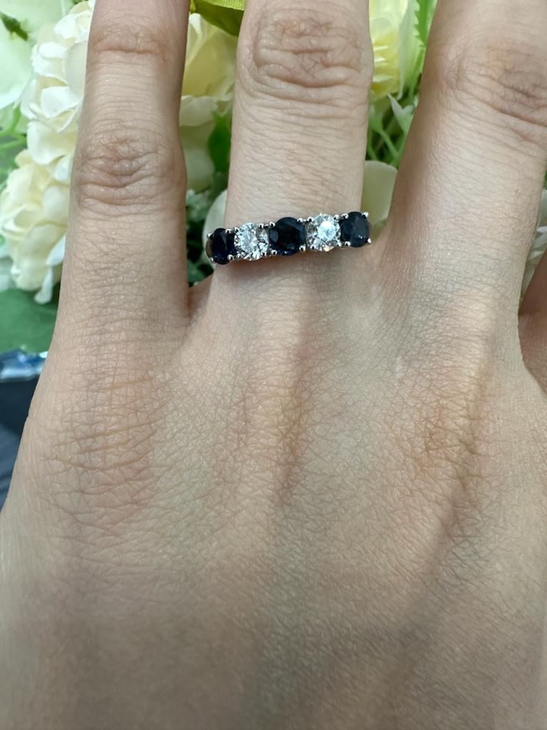 Blue Sapphire & Diamonds Women's 5 Stone Engagement Ring In Platinum - 1.25 Carat