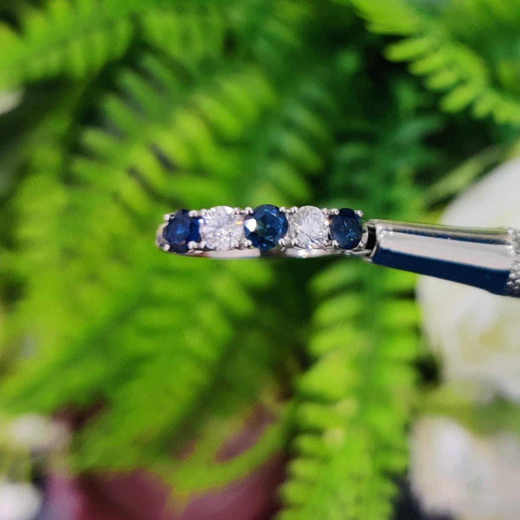 Blue Sapphire & Diamonds Women's 5 Stone Engagement Ring In Platinum - 1.25 Carat
