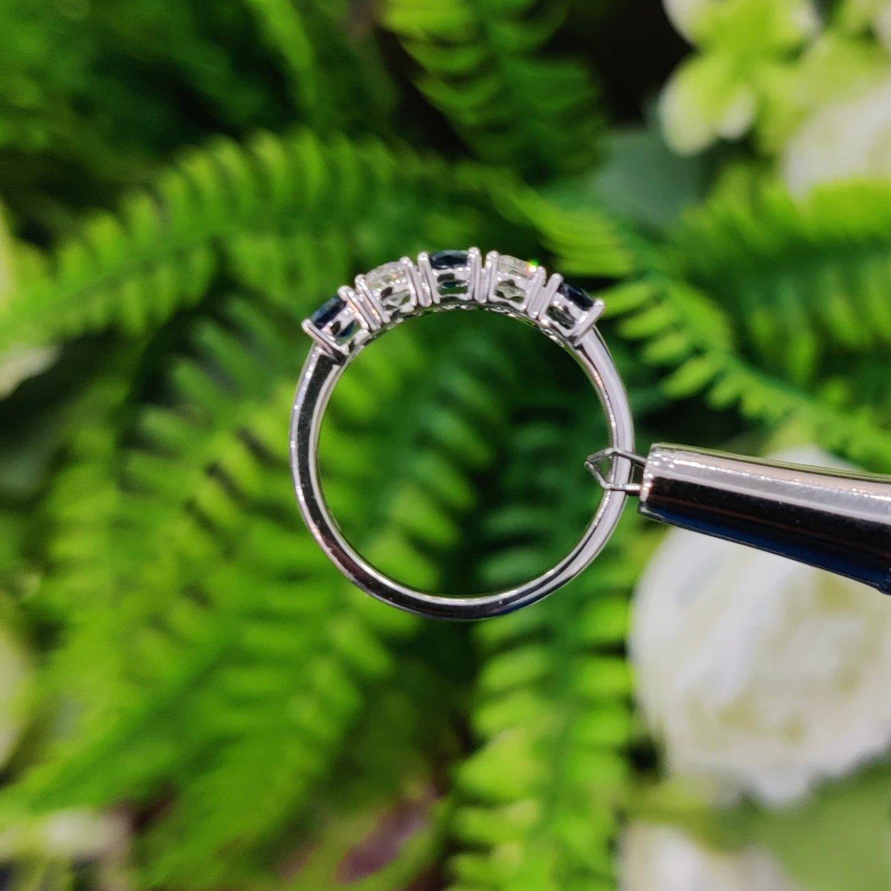 Blue Sapphire & Diamonds Women's 5 Stone Engagement Ring In Platinum - 1.25 Carat