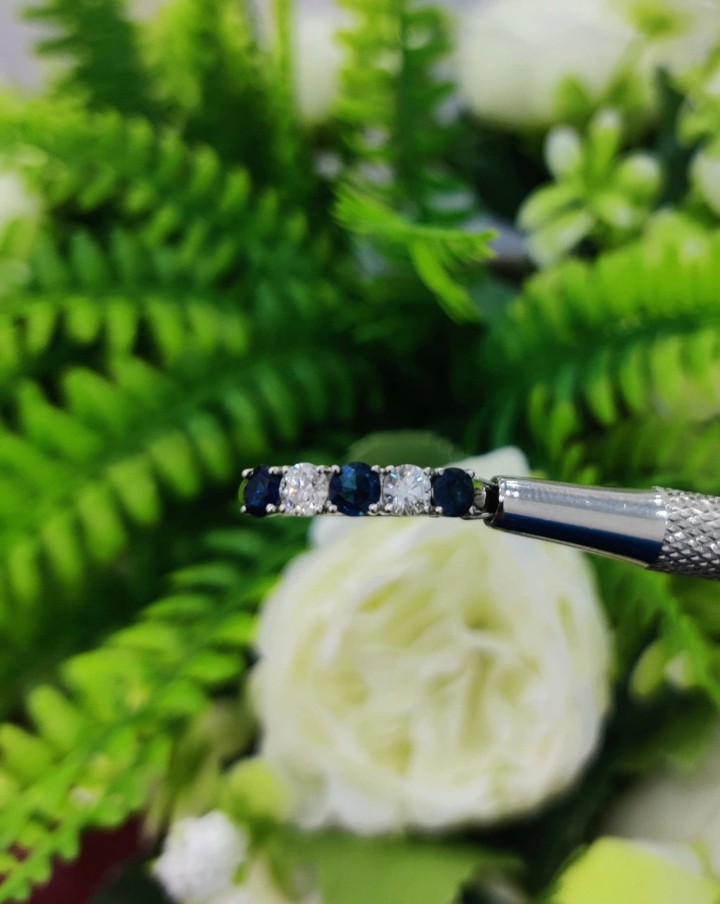 Blue Sapphire & Diamonds Women's 5 Stone Engagement Ring In Platinum - 1.25 Carat