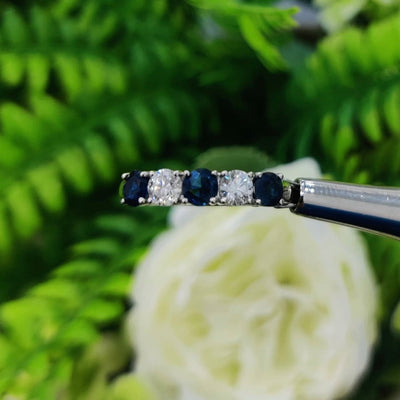 Blue Sapphire & Diamonds Women's 5 Stone Engagement Ring In Platinum - 1.25 Carat