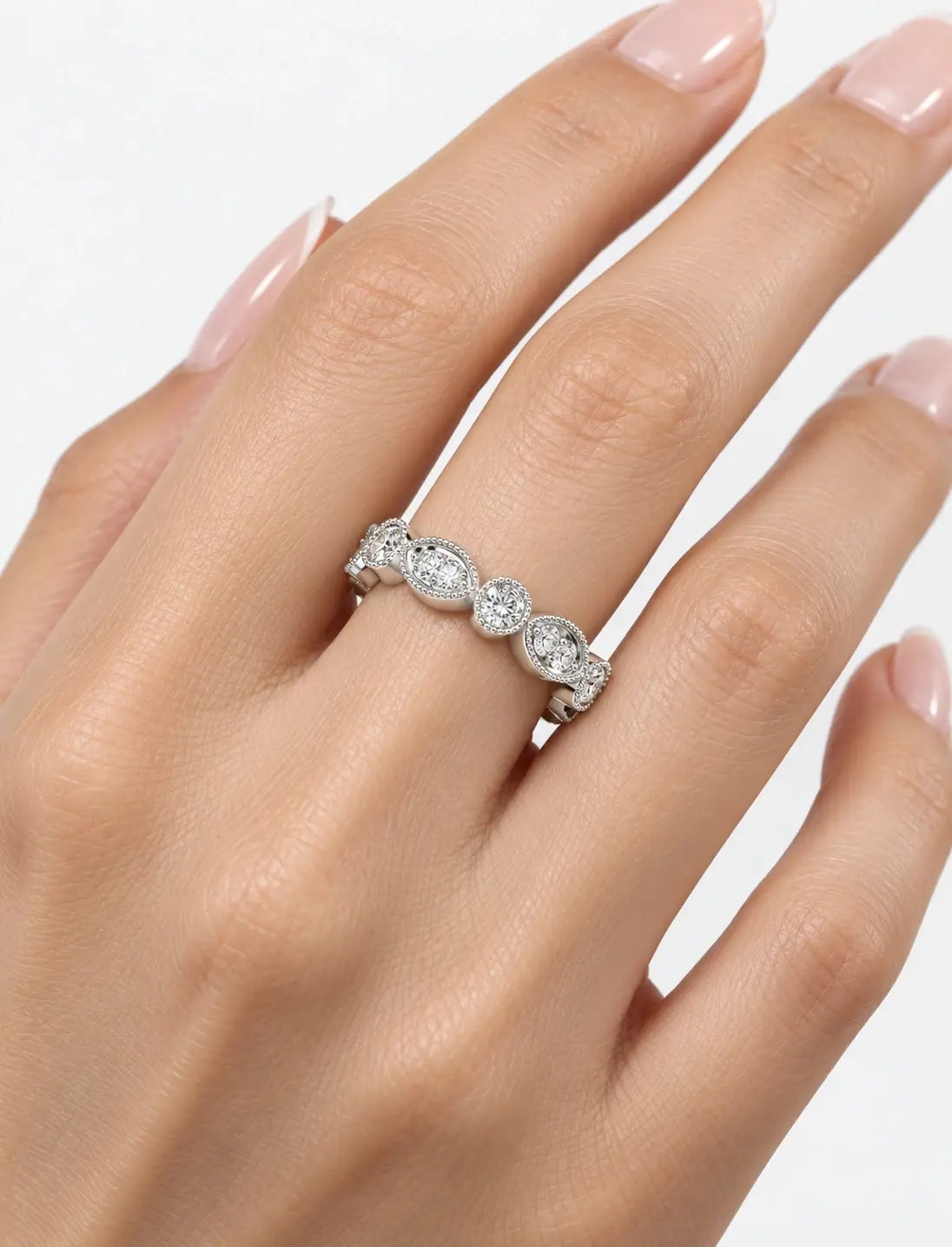 Round Diamond Milgrain Stackable 0.50 Carat Full Eternity Ring In Gold & Platinum
