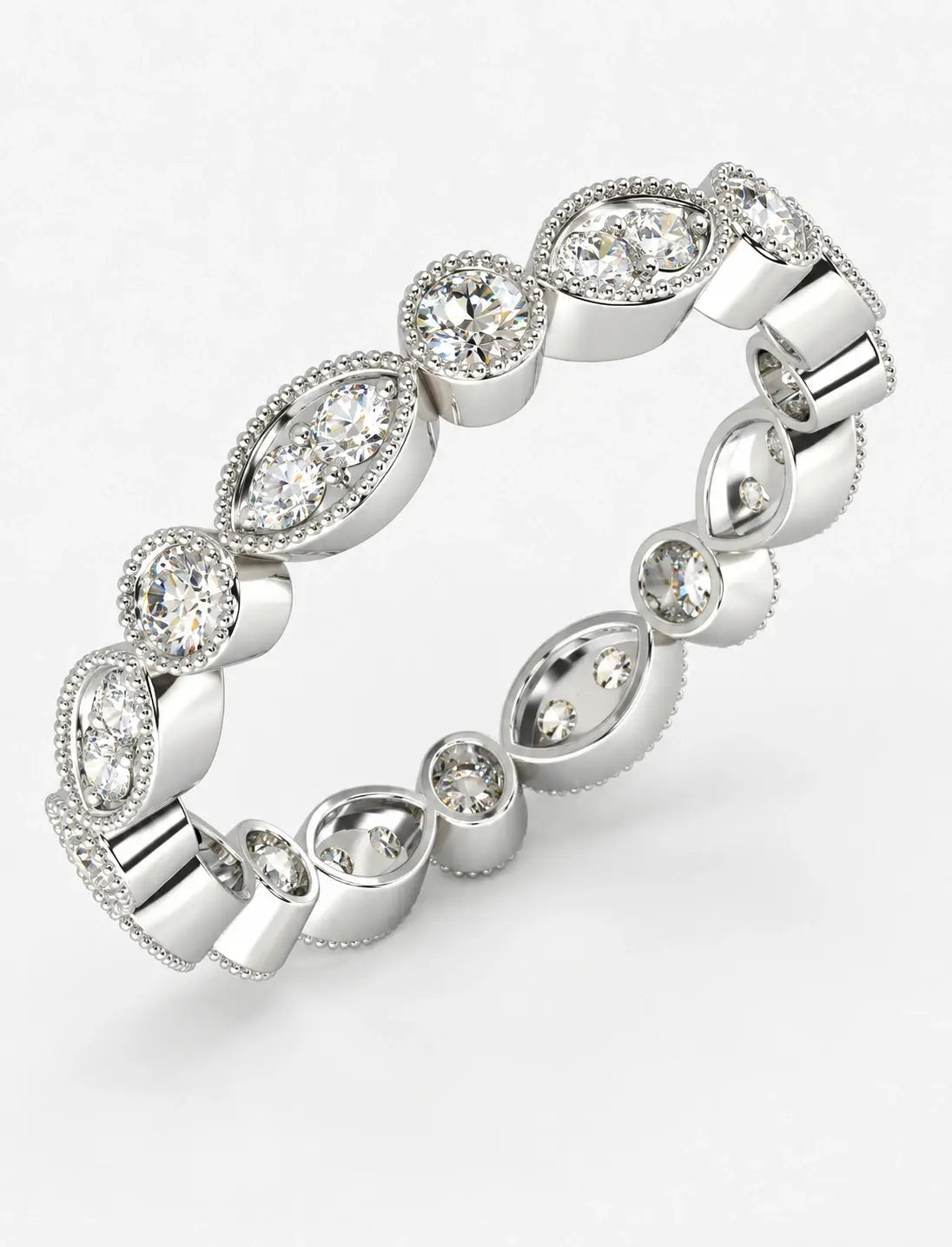Round Diamond Milgrain Stackable 0.50 Carat Full Eternity Ring In Gold & Platinum