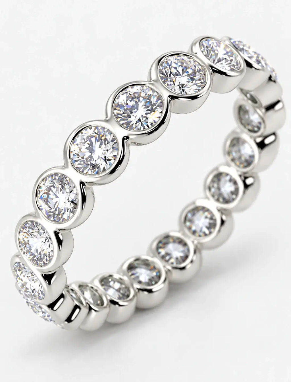 Round Diamond Bezel Set Full Eternity Wedding Full Eternity Ring in Gold & Platinum