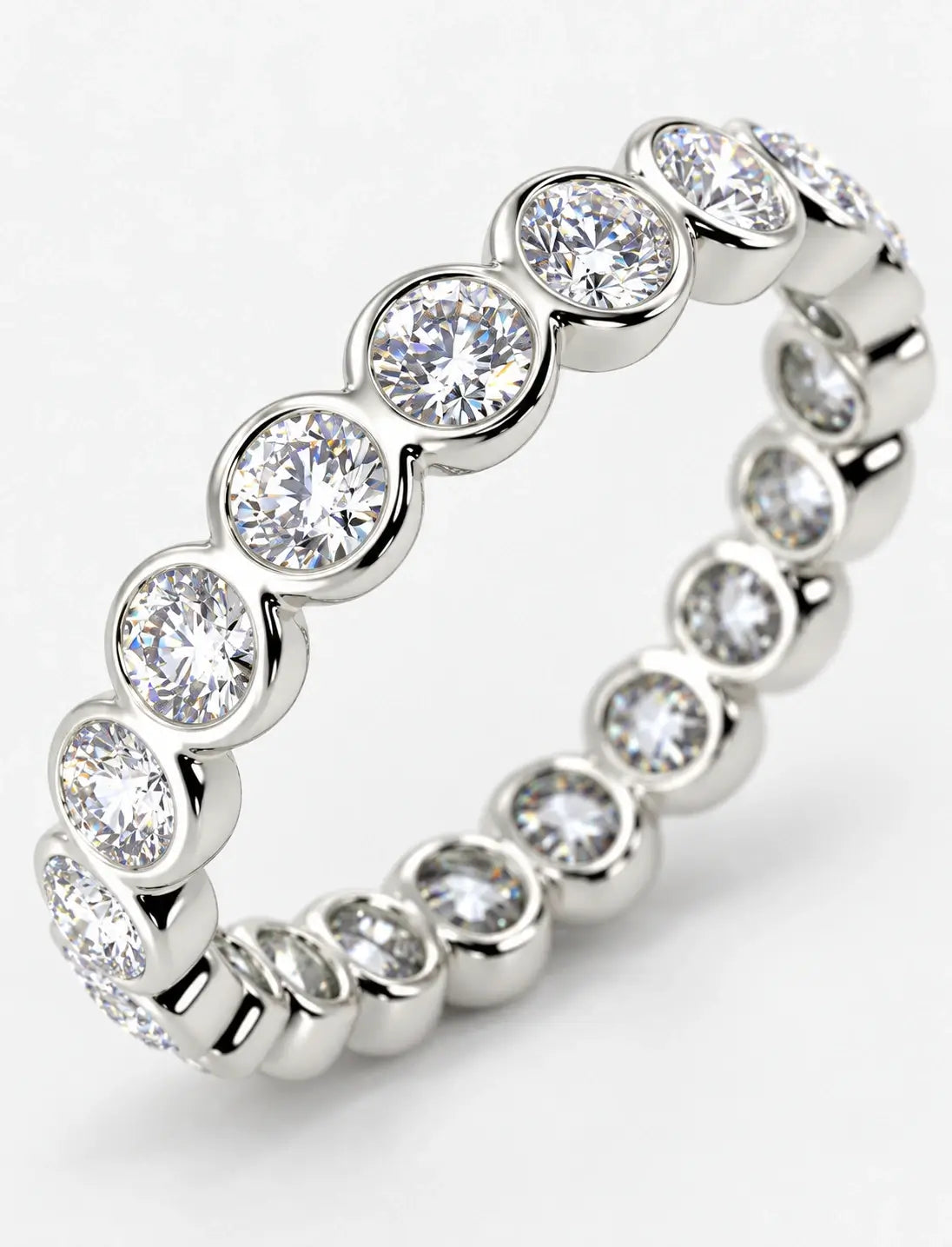 Round Diamond Bezel Set Full Eternity Wedding Full Eternity Ring in Gold & Platinum