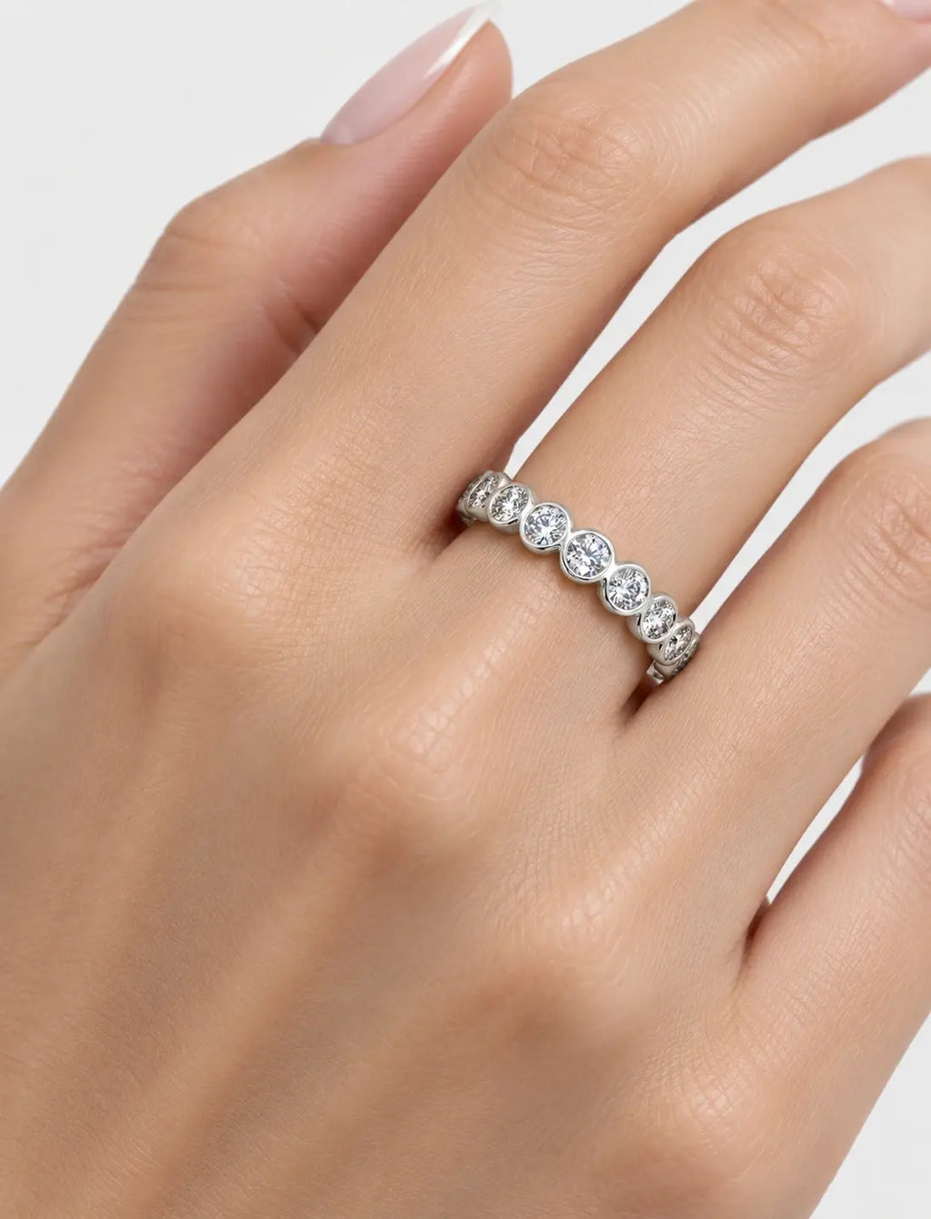 Round Diamond Bezel Set Full Eternity Wedding Full Eternity Ring in Gold & Platinum