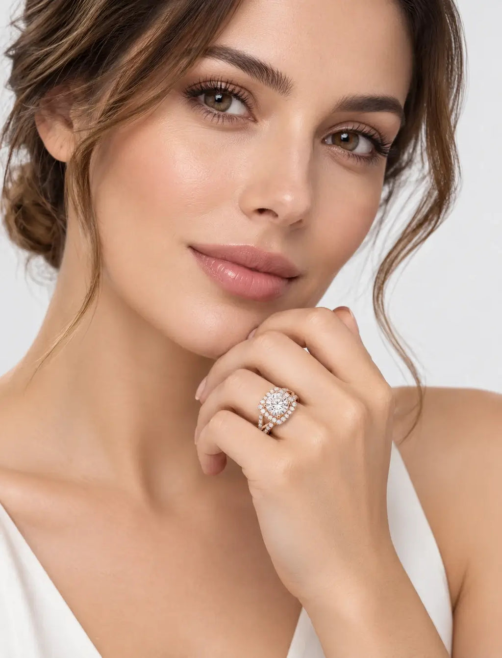IGI Certified Lab Grown Round Diamond French Pavé Halo Infinity Split-Twist Engagement Ring in Gold & Platinum