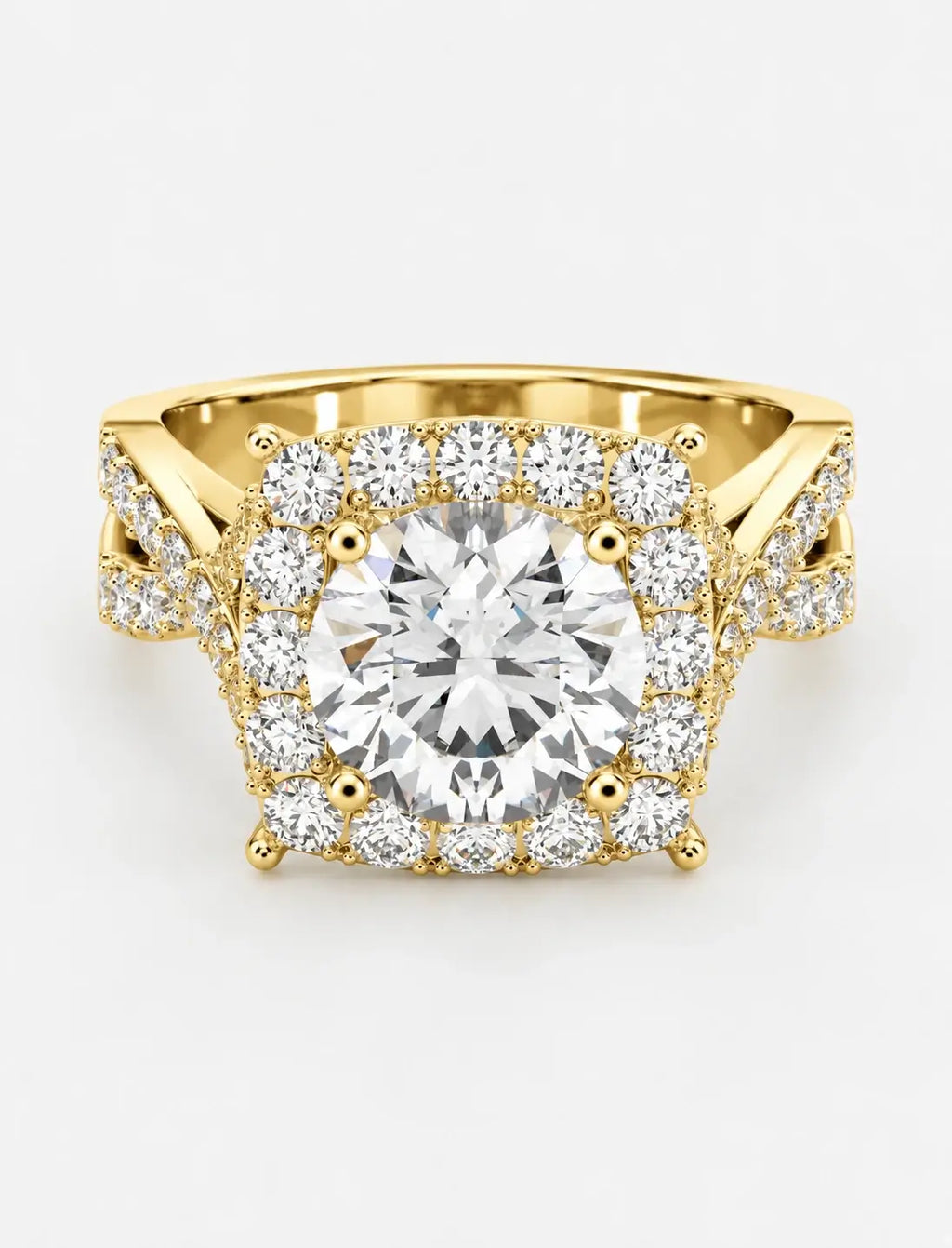 IGI Certified Lab Grown Round Diamond French Pavé Halo Infinity Split-Twist Engagement Ring in Gold & Platinum
