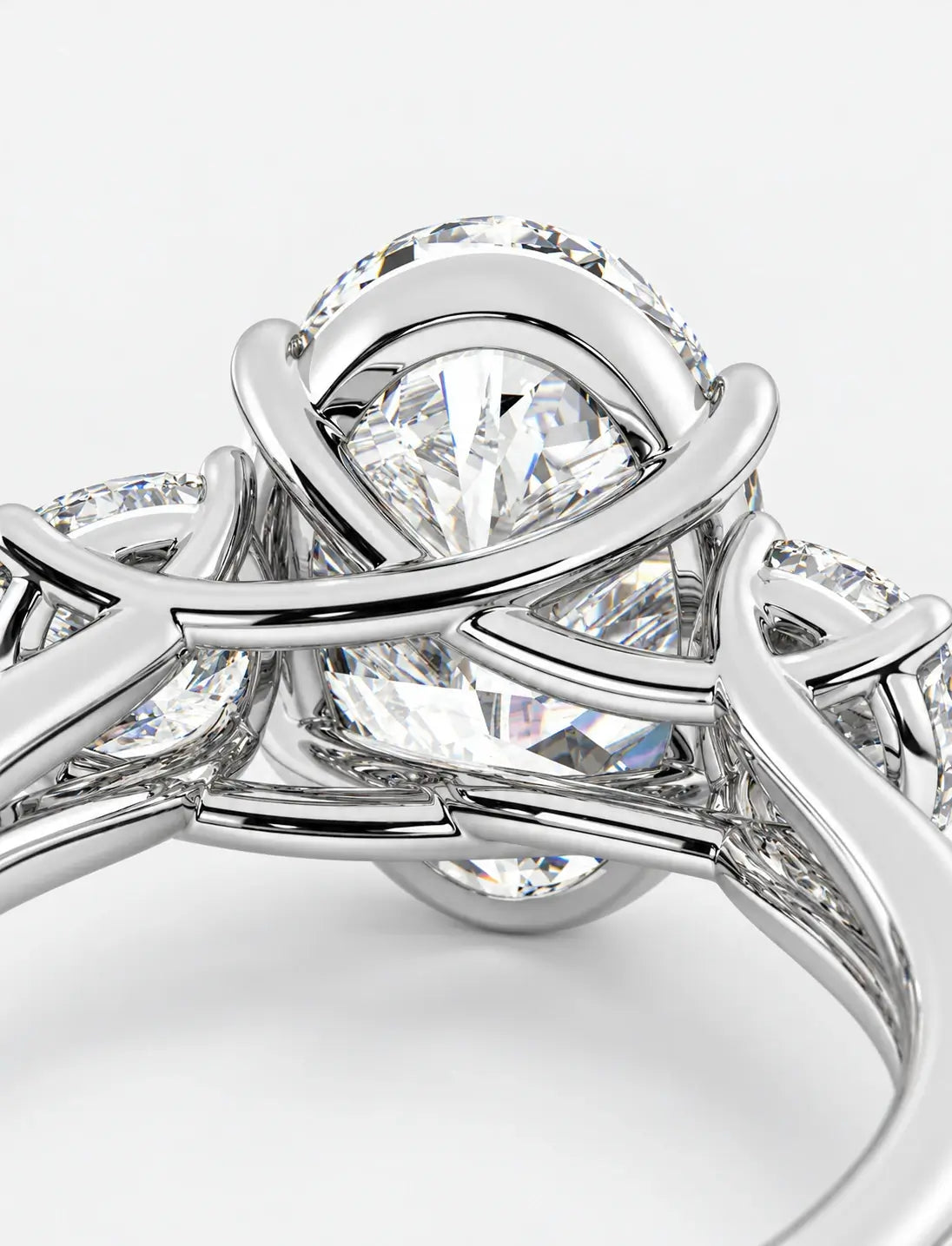 IGI Certified Lab Grown Oval Cut Diamond with Round Side Diamonds Three-Stone Engagement Ring in Gold & Platinum