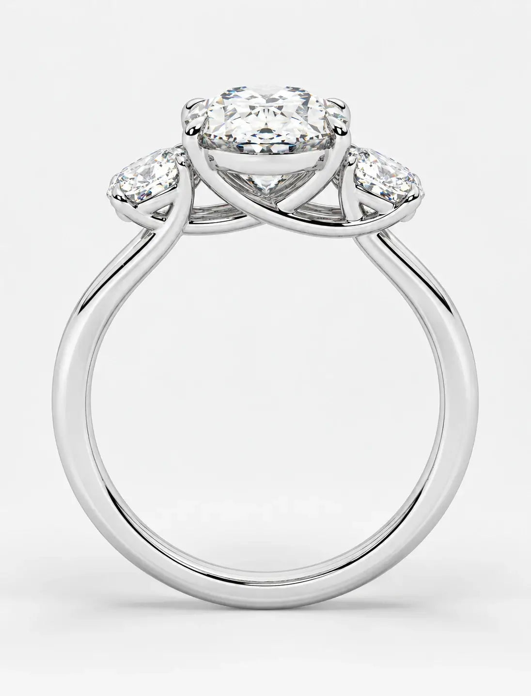 IGI Certified Lab Grown Oval Cut Diamond with Round Side Diamonds Three-Stone Engagement Ring in Gold & Platinum