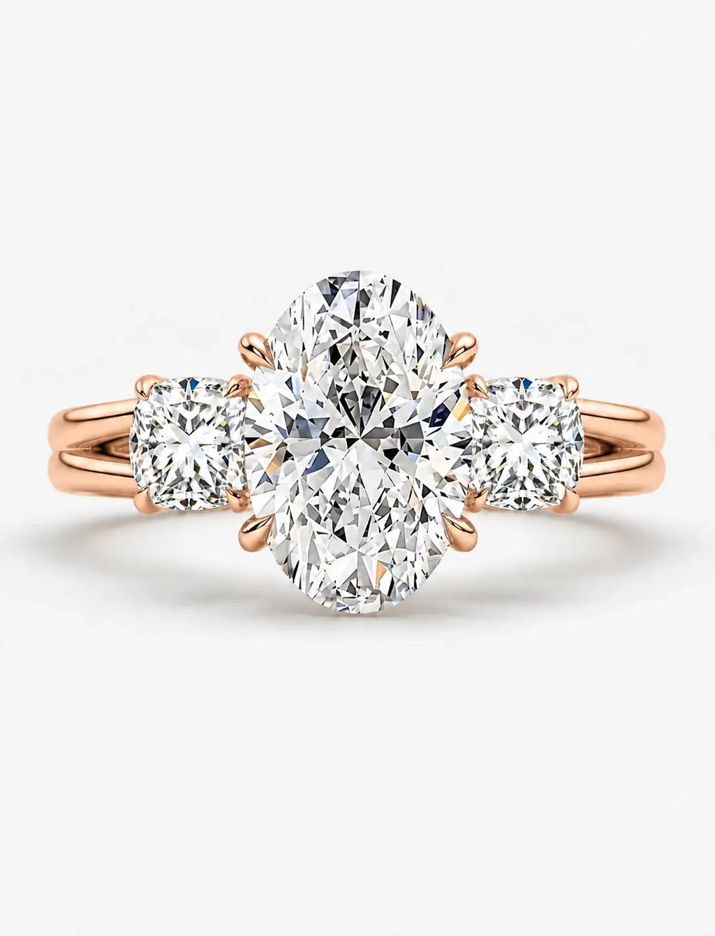 IGI Certified Lab Grown Oval Cut Diamond with Round Side Diamonds Three-Stone Engagement Ring in Gold & Platinum