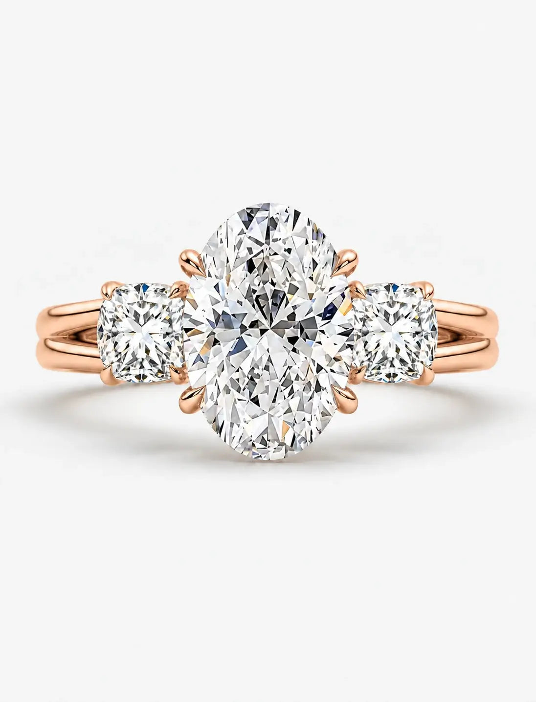 IGI Certified Lab Grown Oval Cut Diamond with Round Side Diamonds Three-Stone Engagement Ring in Gold & Platinum