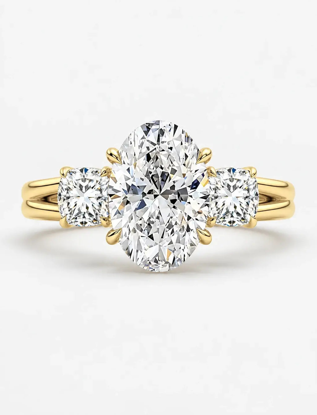 IGI Certified Lab Grown Oval Cut Diamond with Round Side Diamonds Three-Stone Engagement Ring in Gold & Platinum