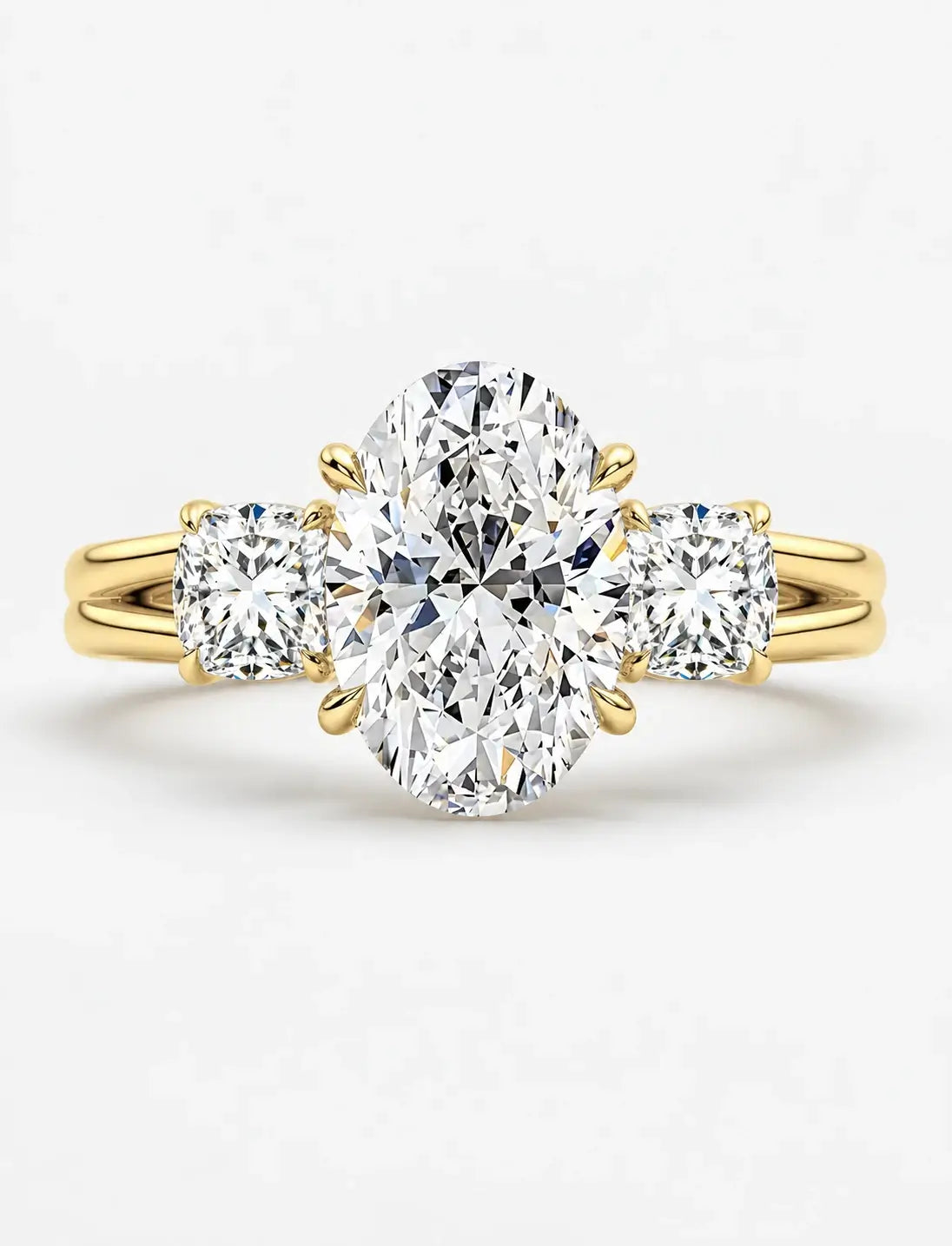 IGI Certified Lab Grown Oval Cut Diamond with Round Side Diamonds Three-Stone Engagement Ring in Gold & Platinum