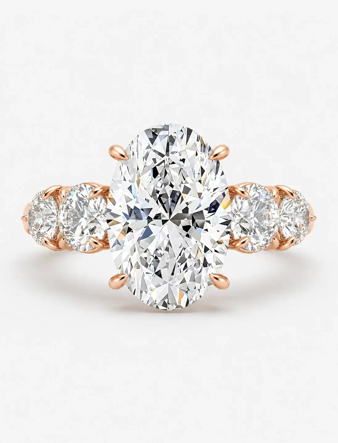 IGI Certified Lab Grown Oval Brilliant Diamond Solitaire Ring with Graduated Round Diamond Accents in Gold & Platinum