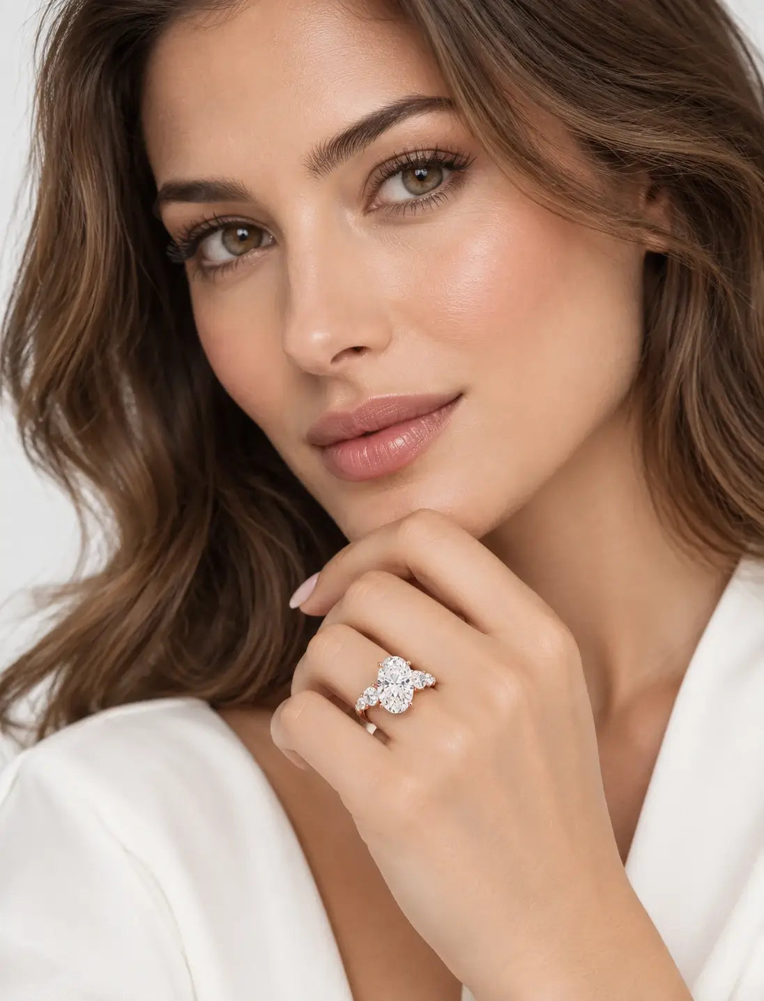 IGI Certified Lab Grown Oval Brilliant Diamond Solitaire Ring with Graduated Round Diamond Accents in Gold & Platinum