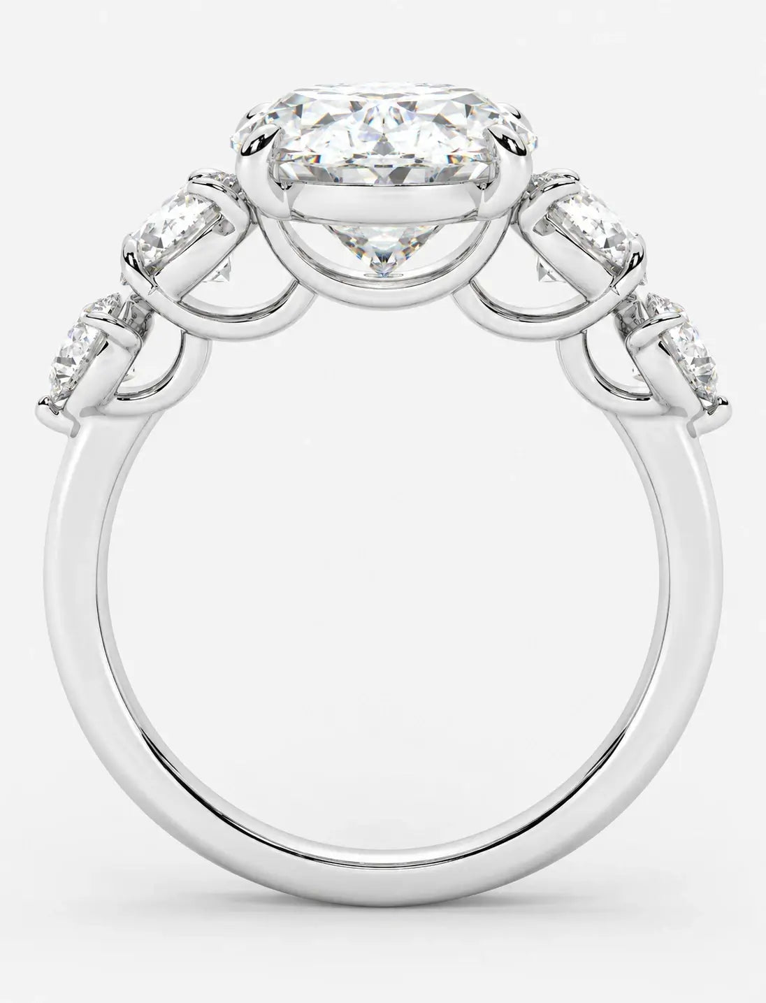 IGI Certified Lab Grown Oval Brilliant Diamond Solitaire Ring with Graduated Round Diamond Accents in Gold & Platinum