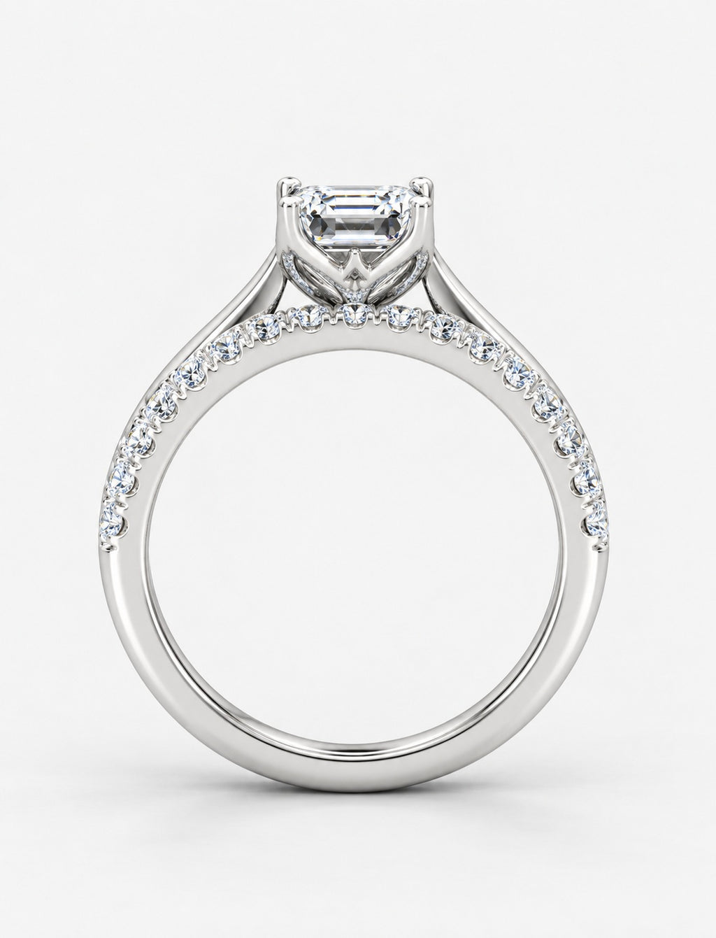IGI Certified Lab Grown Emerald-Cut Solitaire Engagement Ring with Matching Pavé Wedding Band Set in Gold & Platinum – 1–4Ct
