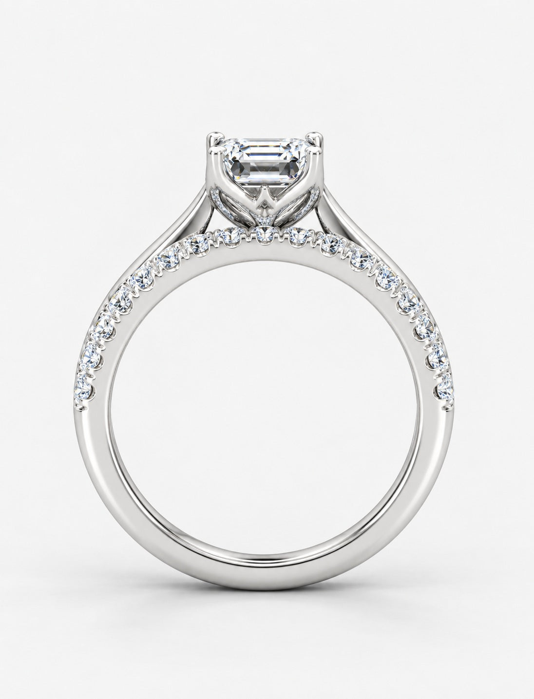 IGI Certified Lab Grown Emerald-Cut Solitaire Engagement Ring with Matching Pavé Wedding Band Set in Gold & Platinum – 1–4Ct