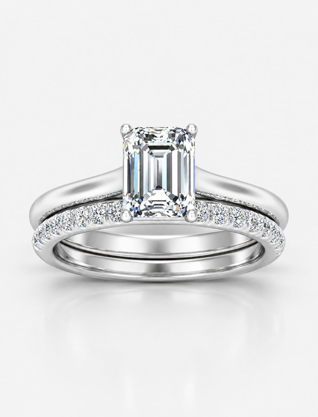 IGI Certified Lab Grown Emerald-Cut Engagement Ring with Stacked Pavé Wedding Bands in Gold & Platinum – 1–4Ct