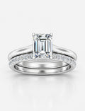 IGI Certified Lab Grown Emerald-Cut Engagement Ring with Stacked Pavé Wedding Bands in Gold & Platinum – 1–4Ct