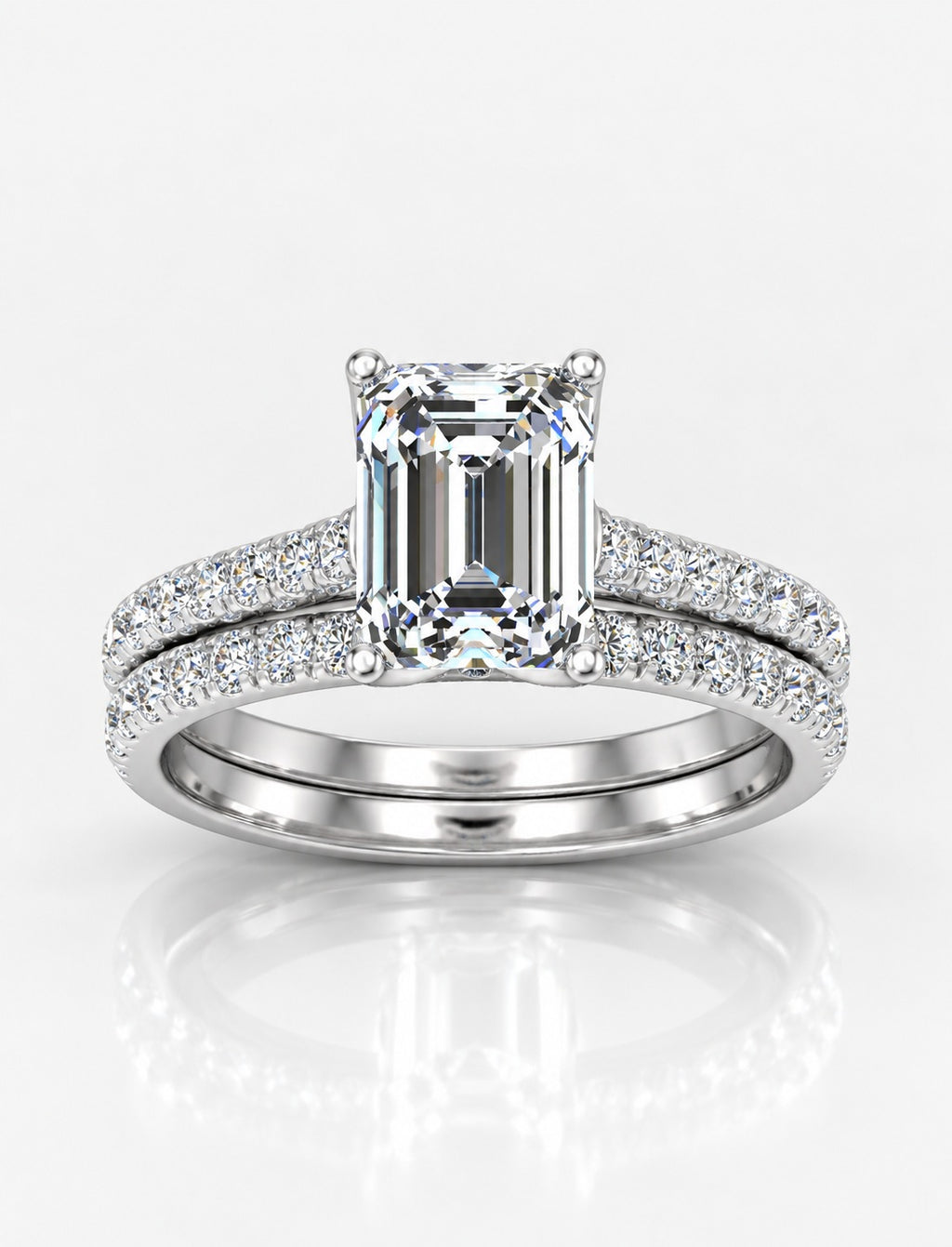 Secret Garden IGI Certified Lab Grown Emerald-Cut Engagement Ring with Stacked Pavé Wedding Bands in Gold & Platinum – 1–4Ct