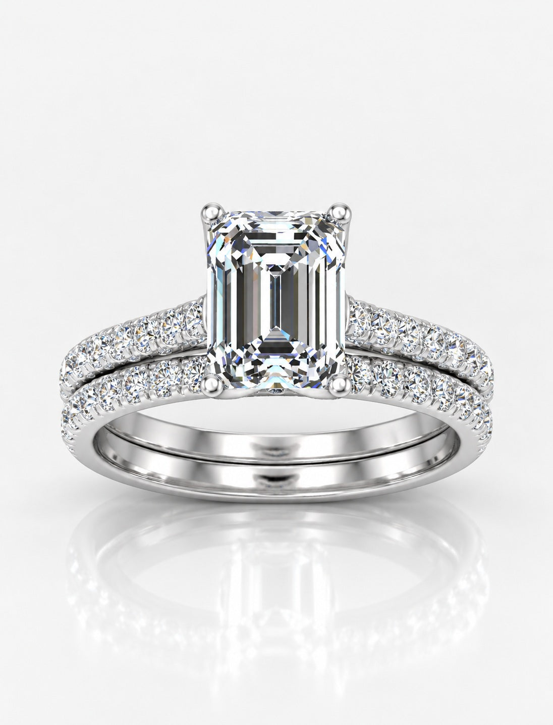 Secret Garden IGI Certified Lab Grown Emerald-Cut Engagement Ring with Stacked Pavé Wedding Bands in Gold & Platinum – 1–4Ct