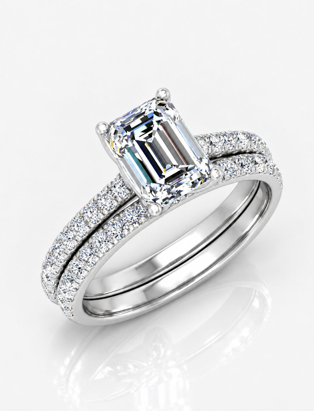 Secret Garden IGI Certified Lab Grown Emerald-Cut Engagement Ring with Stacked Pavé Wedding Bands in Gold & Platinum – 1–4Ct