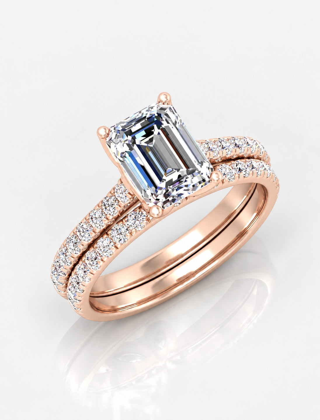 Secret Garden IGI Certified Lab Grown Emerald-Cut Engagement Ring with Stacked Pavé Wedding Bands in Gold & Platinum – 1–4Ct