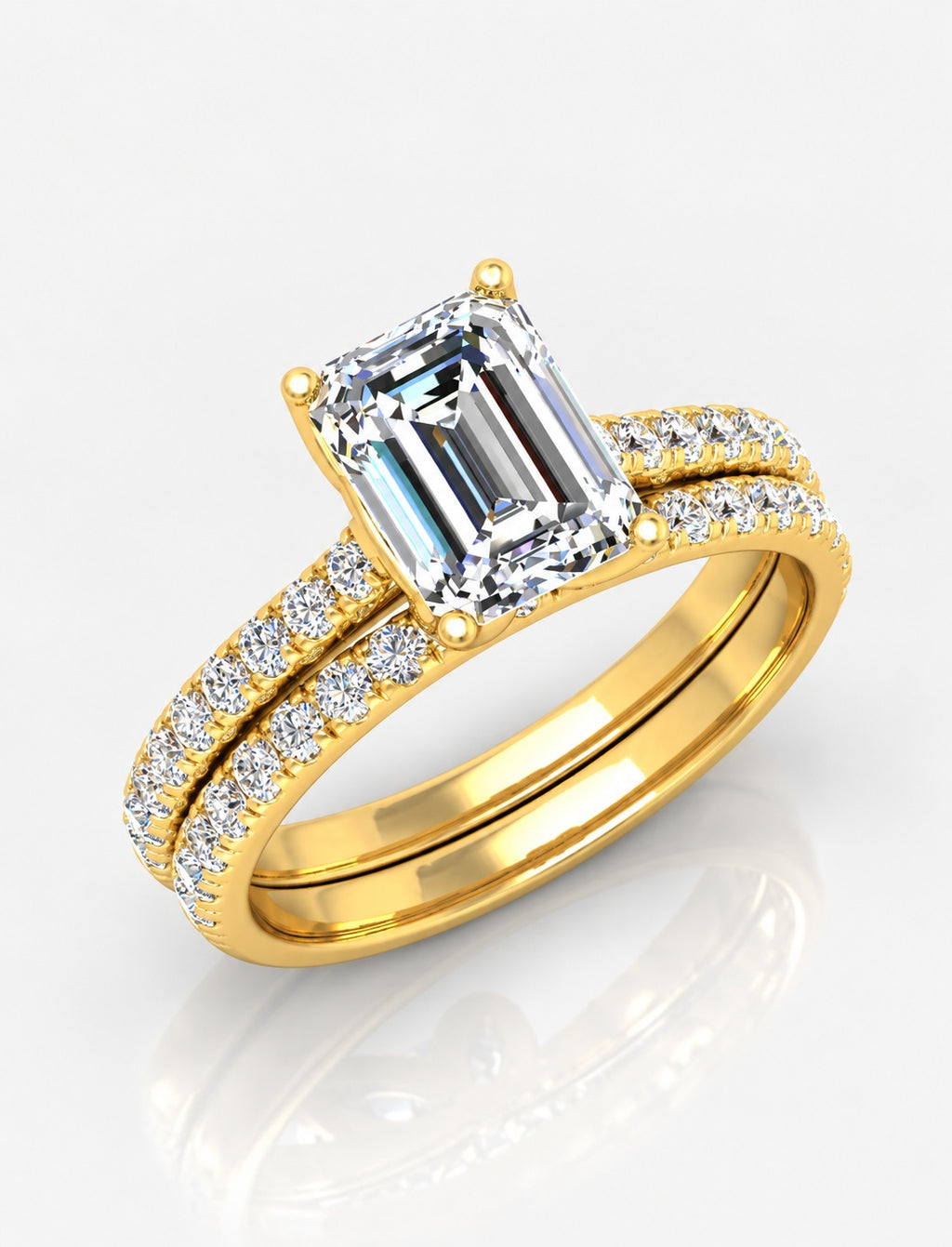 Secret Garden IGI Certified Lab Grown Emerald-Cut Engagement Ring with Stacked Pavé Wedding Bands in Gold & Platinum – 1–4Ct