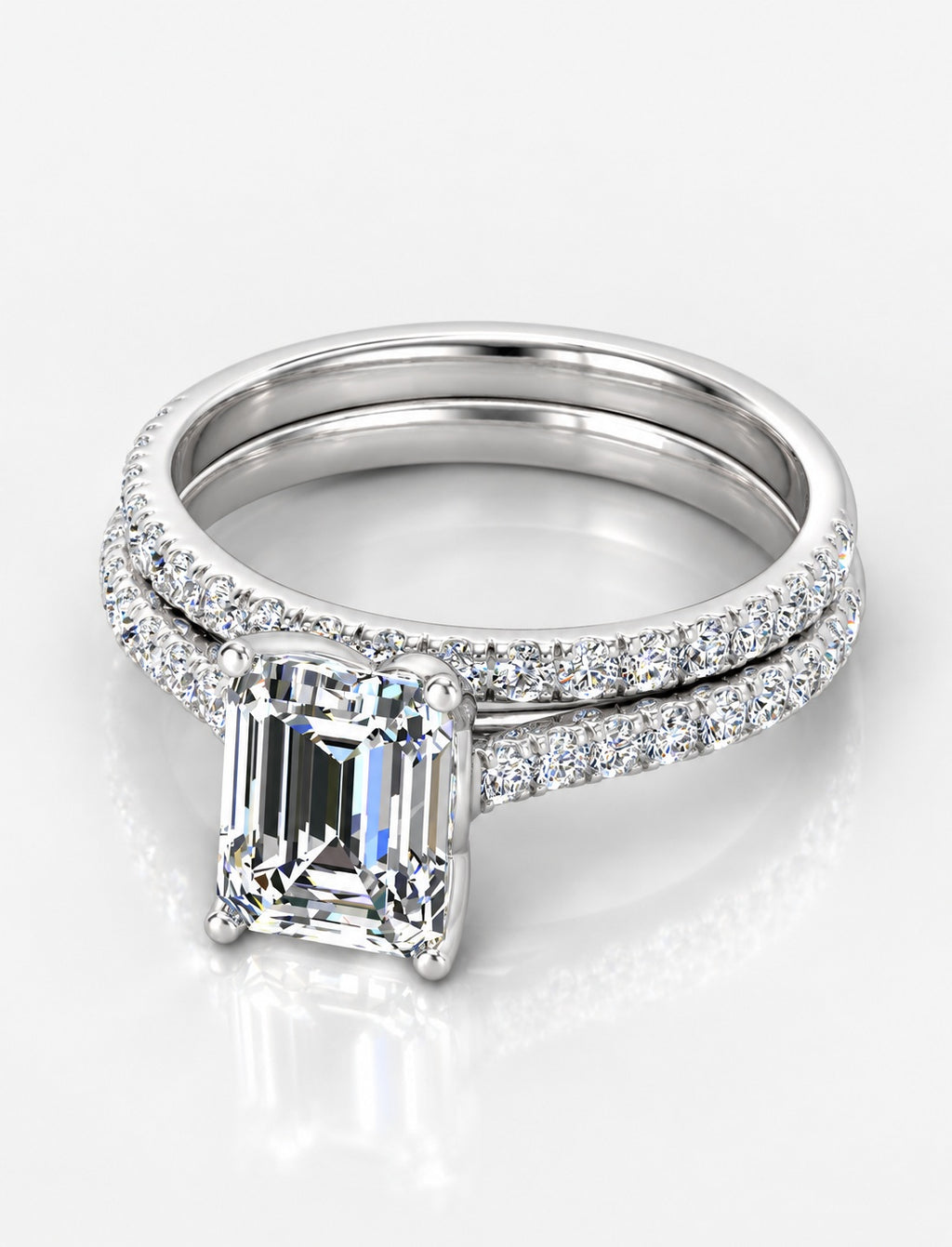 Secret Garden IGI Certified Lab Grown Emerald-Cut Engagement Ring with Stacked Pavé Wedding Bands in Gold & Platinum – 1–4Ct