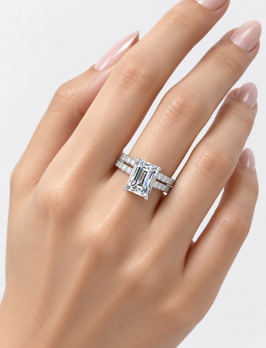 Secret Garden IGI Certified Lab Grown Emerald-Cut Engagement Ring with Stacked Pavé Wedding Bands in Gold & Platinum – 1–4Ct