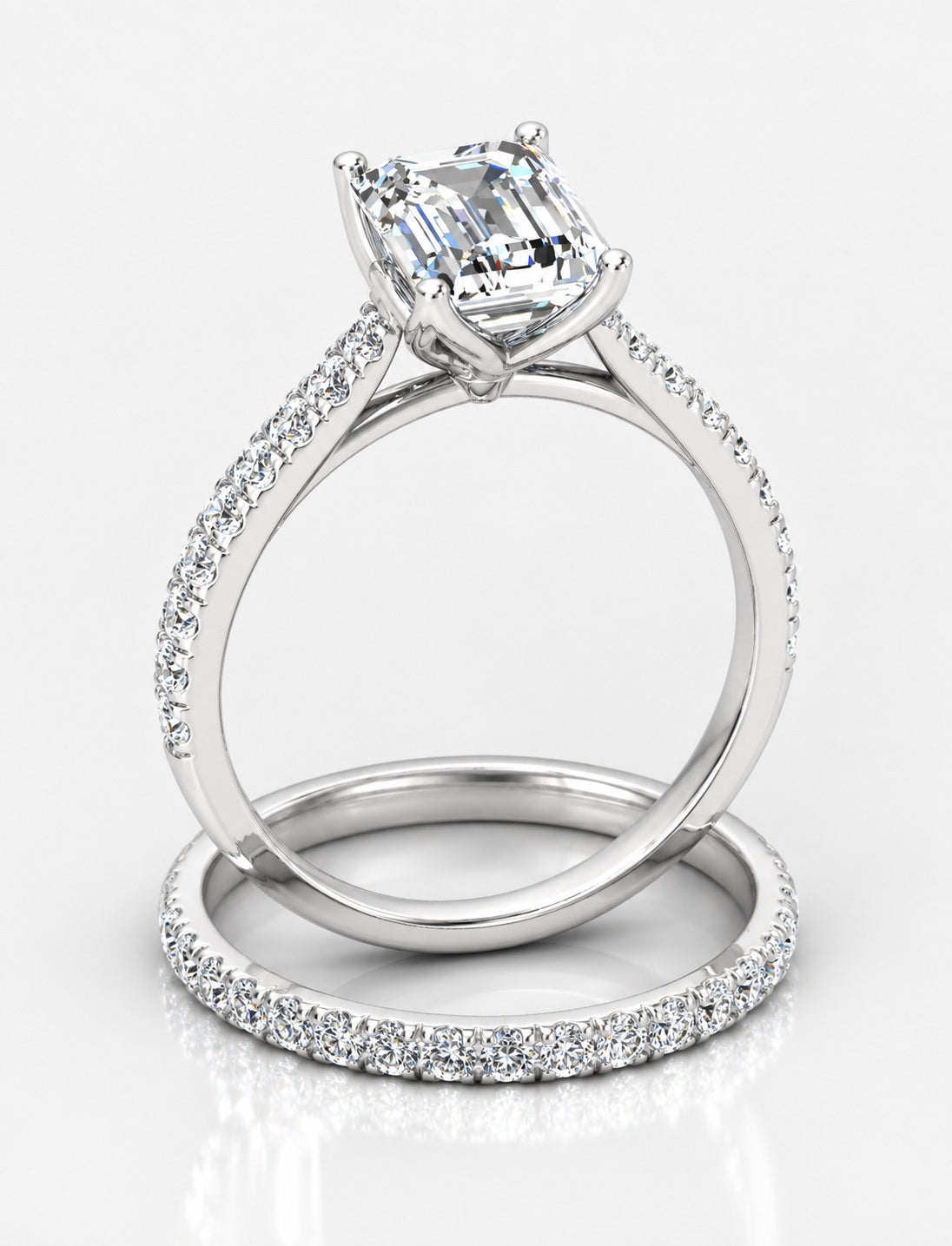 Secret Garden IGI Certified Lab Grown Emerald-Cut Engagement Ring with Stacked Pavé Wedding Bands in Gold & Platinum – 1–4Ct